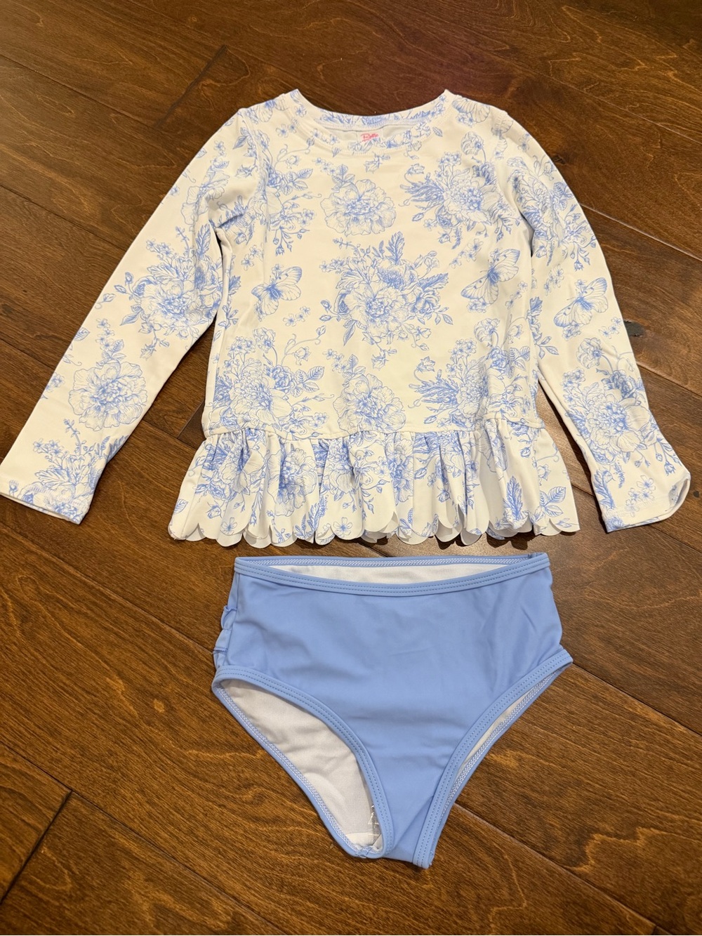 Ruffle Butts Blue & White Floral Long Sleeve Rash Guard Set